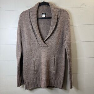 J. Crew Wool Mohair Blend Tan Shawl Collar Zip Pocket Pullover Sweater Medium